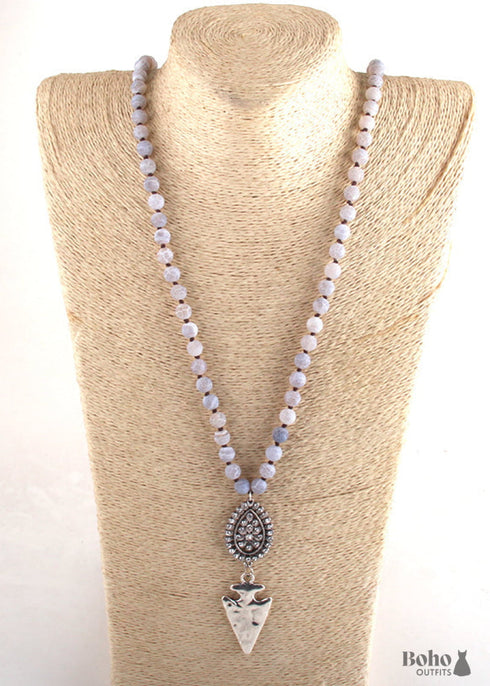 Boho Necklace, RH Precious Blue Lava Stone, Cross